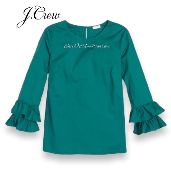 J.Crew emerald/teal stretch cotton ruffle sleeve top *shop@iamwarrior - Picture 1 of 9